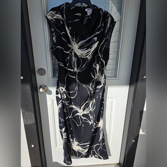 DKNY Women's Printed Mock-Neck Cap-Sleeve Crepe Dress Sz 16 Cocktail NWT - Picture 5 of 15